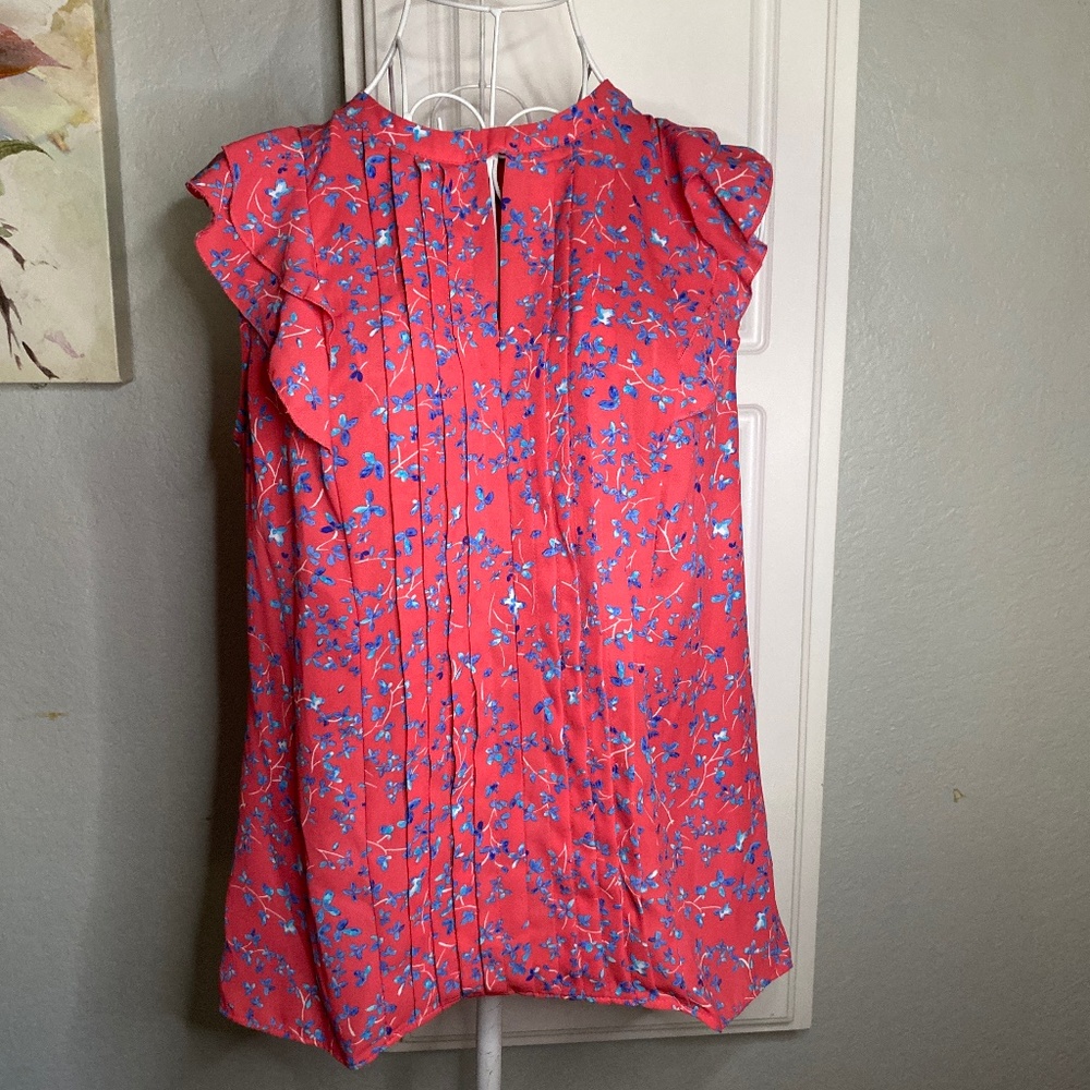 Elle Ruffle detail pink short sleeve Blouse pink Small keyhole